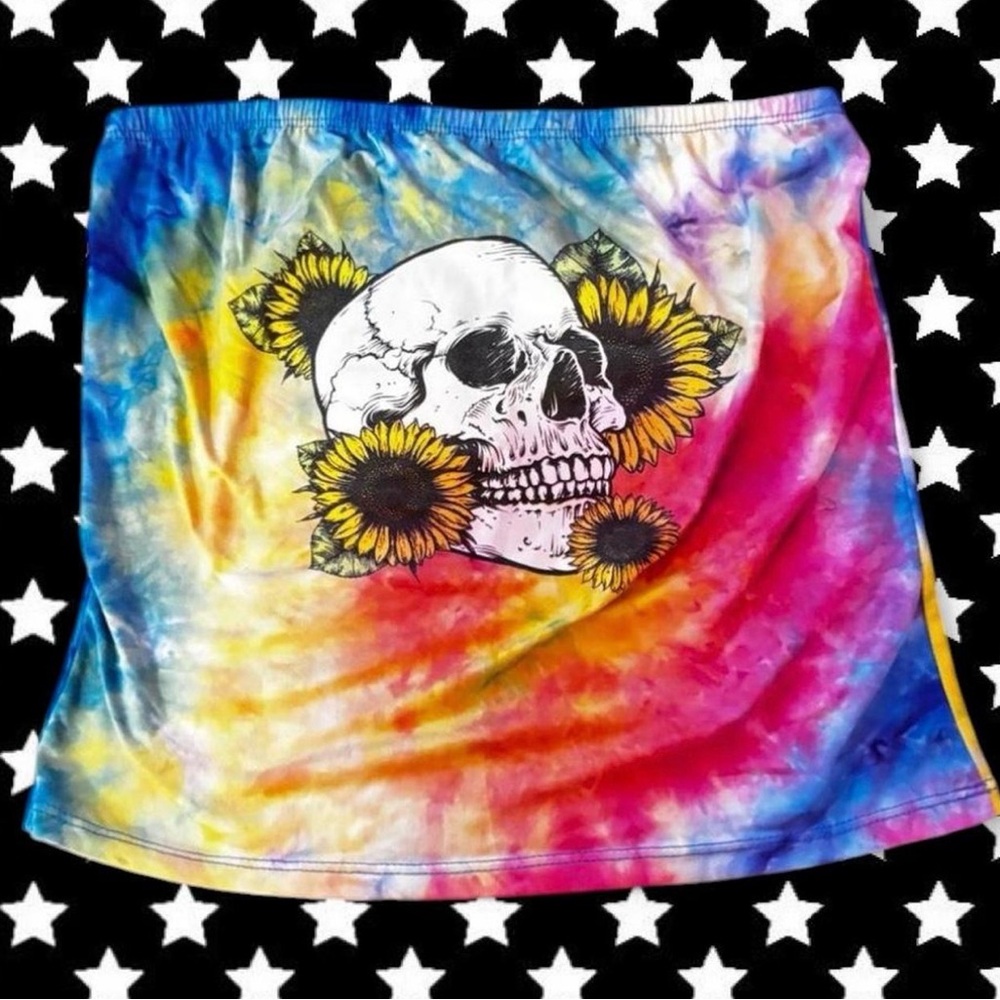 Tie-Dye Skull & Sunflower Tube Top - Multicolor